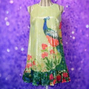 Leifsdottir Multicolor Sequin Dress with Peacock Design